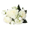 Decorative Flowers Rose Bouquet 5 Big Heads Party Artificial Flower 4 Small Bud Realistic Gift Romantic Anniversary Table Centerpieces