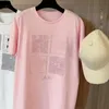 Modedesigner Print Blume Wash Wasser T-Shirt Frauen Sommer Hot Diamant LOSS FIT ML Sweet Pink Diamond Buchstaben Short Sleeves