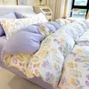 Ensembles de literie coton et lin motif floral mignon quatre pièces ensemble dortoir maison drap de lit housse de couette taie d'oreiller trois pièces