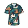 Erkekler Sıradan Gömlekler Tropikal Çiçek Plajı Gömlek Kırmızı Çiçekler Hawaii Erkekler Zarif bluzlar Kısa Kollu Sokak Tarzı Özel Giyim