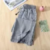 Women's Jeans 2024 Spring Summer Arts Style Women Elastic Waist Loose Cotton Denim Ankle-length Pants Light Gray Casual Wide Leg C934