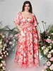 Robes sexy urbaines été courte esclave découpée robe longue, plus la taille de la mode robe florale imprimer taille élastique épaule tenue décontractée Y240402