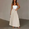 Women's Pants Summer Solid Color Wide Leg Beach Palazzo Ruffled High Waist Drawstring Baggy Trousers Pleated Casual Straight