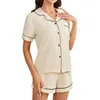 Accueil Vêtements D'été Femmes Pyjamas Coton Pyjama Ensembles Chemise À Manches Courtes Deux Pièces Vêtements De Nuit Haut Pyjamas Ensemble Homewear Pour Femme