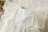 Fille élégante été dentelle manches à volants robe de couleur unie fille robe pour enfants 2024 enfants princesse fête d'anniversaire vêtements 3-8 ans 240402