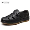 Wotte Classic Sandals Men äkta läder Sandaliashollow Out Casual Shoes Bekväma solida utomhusmän Zapatos Hombre 240323