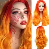 Wigs Melody Long WAVY Synthetisch kant -kant voor pruik ombre oranje, koper, blonde wit kleurrijke kanten pruik voor vrouwen Halloween cosplay pruiken