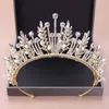 Kmvexo Baroque Luxury Bridal Crystal Leaf CrownsプリンセスページェントプロムパールベールティアラスヘッドバンドウェディングヘアアクセサリーT266D