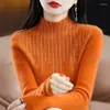 Women's Sweaters Elegant Half Turtleneck Knit Pullover Womens Clothes 2024 Autumn Winter Slim Long Sleeved Diamond Inlay Knitted 112