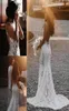 Lace Mermaid Wedding Dresses V Neck Open Back Illusion Beaded Sweep Train Beach Boho Wedding Bridal Gowns BC128887016727