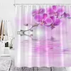 Shower Curtains Orchid Fresh Blue Pink Flower Floral Green Bamboo Zen Bath Curtain Fabric Decor Bathroom Accessories Set Hook