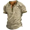 Herrenhemden Henley Plain Shirt V-Ausschnitt Bedrucktes Top Vintage Baumwolle Übergroßes T-Shirt Männer Harajuku Kleidung Streetwear Homme 240329