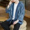 Abbigliamento etnico Blu Stampa scozzese Mezza manica Samurai Kimono Yukata Plus Size Camicia cardigan giapponese da uomo Allentato Casual Beach Haori Robe 4XL