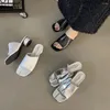 Slippers 2024 Summer Open Toe Tabi Ninja Women Round High Heels Slides Shoes Female Split Flip Flops Woman Silver Sandals