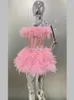 Casual Dresses Pink Color Women Sexig Laced-Up Ball Gown Mini Dress Cute Girls 'Birthday Party Celebrate Nightclub Outfit