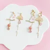 Studörhängen koreansk stil blomma söt djur dingle för kvinnor månstjärnor kattunge ballong asymmetrisk örhänge fest smycken gåva