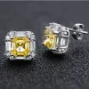 Ohrringe Shop 925 Sterling Silber Asscher geschnitten 7*7mm Citrine High Carbon Diamond Edelstein 18K Gold plattiert Ohrringe Stollen Fein Schmuck