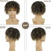 Perucas de 6 polegadas de 6 polegadas curtas dreadlock perucas sintéticas trançadas meia peruca de cabelo curto penteado de cabelo perucas afro para homens mulheres negras wig marrom mistura marrom