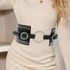 Belts Fashion Luxury Round Buckle Rhinestone Belt Punk Style Personality Studded Women's Coat Elastic Wide Waist Cover