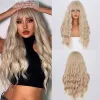 Wigs Blonde long wig wave wig synthetic wig with bangs high temperature fiber, suitable for female role playing, suitable for parties