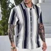 Casual shirts voor heren 2024 Hawaiian Stripe Fashion Men Shirt Casual Retro Floral Polo Short Sleeve Social Beach Outsize 3d Print Street Wear Summer 240402