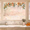 Fensteraufkleber von Kizcozy, Aquarell-Herbstblumen und Orangen-Rand, transparent, abnehmbar, statisch haftende doppelseitige Folie