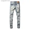 Jeans da uomo Hot new fashion 2024 Slim 1 1 jeans Viola Marchio di alta qualità autunno e inverno jeans alti fori blu strt fanno vecchio T240402