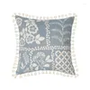 Kudde blå rand tuftade kastkuddar täcker marockanska dekorativa fodral med tofsar för soffan soffa sovrum vardagsrumsdekor