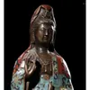 Dekorativa figurer 38 cm Xuande signerade gamla kinesiska brons begravda staty Guanyin Budha Q411