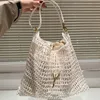 Summer Woven Straw Designer Bag Tote Women Black Shoulder Bags Luxury Casual Cross Body Beach Bag Handbags 240402