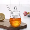 Storage Bottles 300ml Honey Jar With Dipper Glass Beehive Ho-ney Pot Clear Honeycomb Tank Kitchen Tools For Home Wedding Party Farmhouse