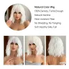 Wigs Short Ombre White Platinum Synthetic Wigs with Bangs Wavy Shoulder Length Bob Hair Wigs for Women Cosplay Heat Resistant