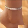 Anklets Beach Accessories Crystal Lozenge Anklet For Women Wholesale Bohemian Vintage Ancle Sandals Ankle Bracelet Chain Jewelry Drop Dhato