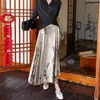 Skirts Vintage Chinese Style Skirt Elegant Women's Maxi With Floral Print Pleated Lace-up Design High