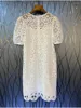 Party Dresses Hollow Out Embroidery Dress 2024 Summer Fashion White Pink High Quality Ladies Short Sleeve Straight Casual