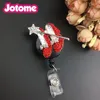 Broches 50/100 pcs/lot vente en gros saint valentin strass rouge talons hauts chaussure ID porte-Badge bobine