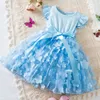 2024 Neues Sommerkleid für Mädchen im Alter von 2 bis 6 Jahren, Schmetterling, niedliches Kindergeburtstags-Prinzessinnenkleid, einfarbig, elegantes Hochzeitskleid 240402