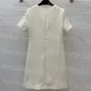 Vestido feminino de strass elegante, manga curta, zíper traseiro, vestido slim com gola redonda