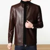 Men's Jackets Men Faux Leather Jacket Motorcycle With Stand Collar Thick Warm Lining Windproof Design For Autumn