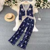 High-End 2024 Suit Foreign-Style V-Neck Single-Breasted Short Knitted Cardigan Coat High Waist Wide Leg Pants Two-Piece