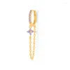 Hoop Earrings CANNER Zircon Flower 925 Steling Silver Geometric Fringe Chain Round Piercing Earring For Women Fine Jewelry Gifts