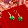 Dangle Küpe Moda Kadınlar 14K Altın Damla Küpe Klasik Akik Taş Taş Yeşil Zümrüt Jade Takı Kadın