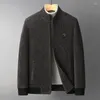 Мужские куртки 2024, осенние и зимние шерстяные утолщенные синельные куртки с воротником-стойкой, теплые для среднего и пожилого возраста