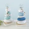 Candele Candele Candtrestick Stone Mediterranean Stone Candele Desktop Ornamento decorativo Blue Bianco