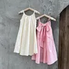 Fashion Baby Girl Princess Cotton Belt Dress Bow Baby Hanging Vestido Solid Summer Baby Clothing 1-10Y 240402