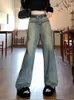 Женские джинсы Aoaiiis, женские шикарные дизайнерские брюки с высокой талией, винтажные потертые прямые классические брюки, широкие джинсовые брюки