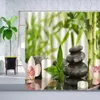 Zasłony prysznicowe Zen Statua Buddha Statua Orchid Zielony Bambus Stone Spa Printing Home Dekoracja łazienki Zestawy ekranu