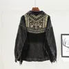 Denim Jacket Floral Embroidery Suede Fringe Loose Coat Chaquetas Mujer Long Sleeve Outerwear Women Vintage Streetwear 240322