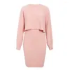 Casual Dresses 2024 Autumn And Winter Fashion Knit Dress Sexy Two-piece Set Of Solid Color Long Sleeve Sweater For Women