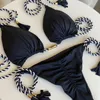 Nuovo costume da bagno triangolo bikini in corda intrecciata senza schienale Costume da bagno europeo e americano multicolore